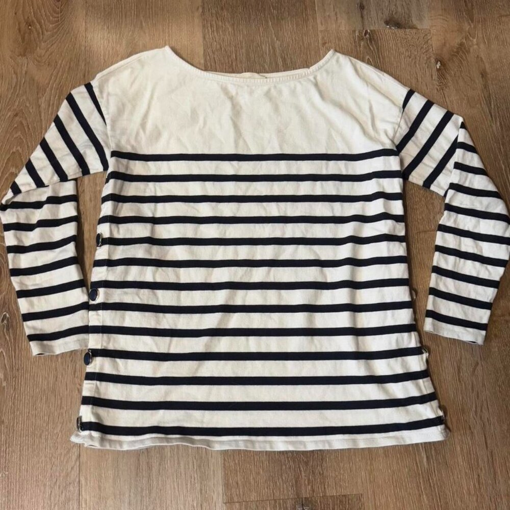 Sezane Breton Stripe Long Sleeve Blouse in ecru with blue marine stripes Size XS